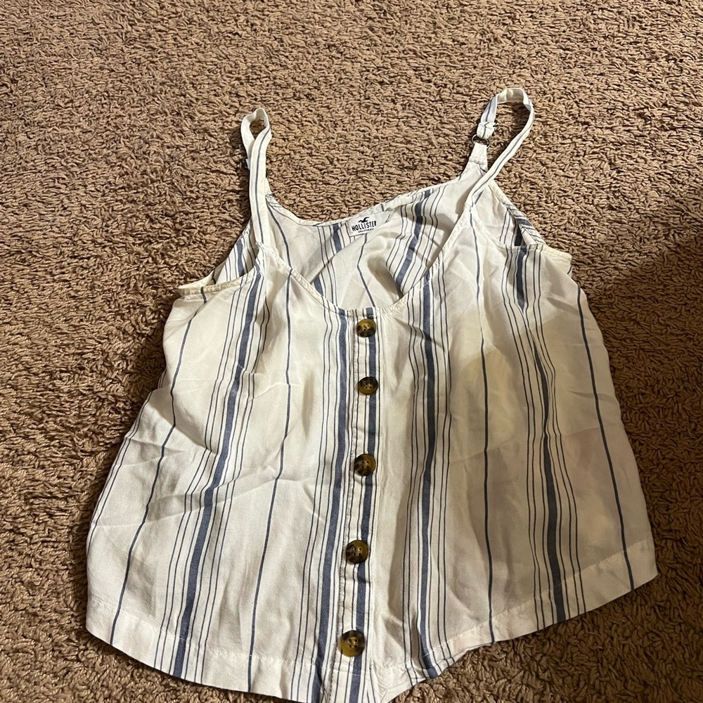 Hollister White and Blue Striped Top